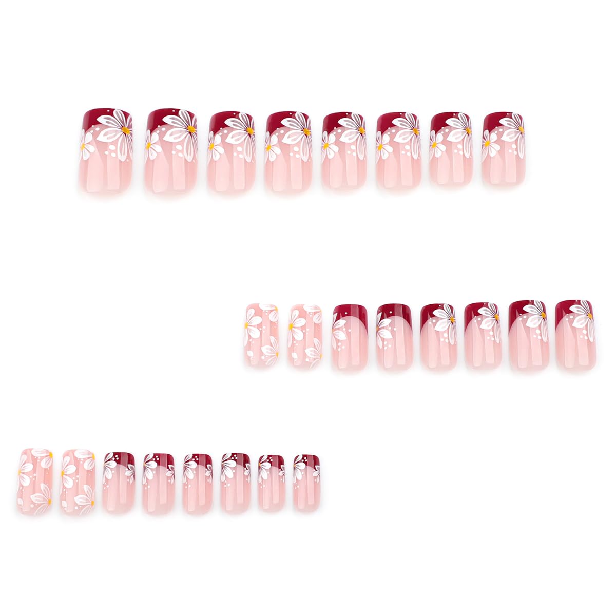 Red French Tip Press on Nails Short Square Fake Nails with Glue French Nail Tip Design Acrylic Nails Supply Full Cover False Nails Stick on Nails for Women DIY Manicure Party Nails Decoration 24Pcs