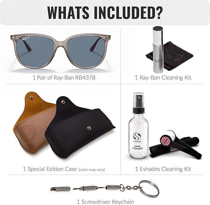 Ray-Ban RB4378 POLARIZED Square Shaped Sunglasses for Men & Women – Includes Official Rayban Eyewear Kit – Ideal Formal & Casual Wear Sunglasses – Dark Blue Lens