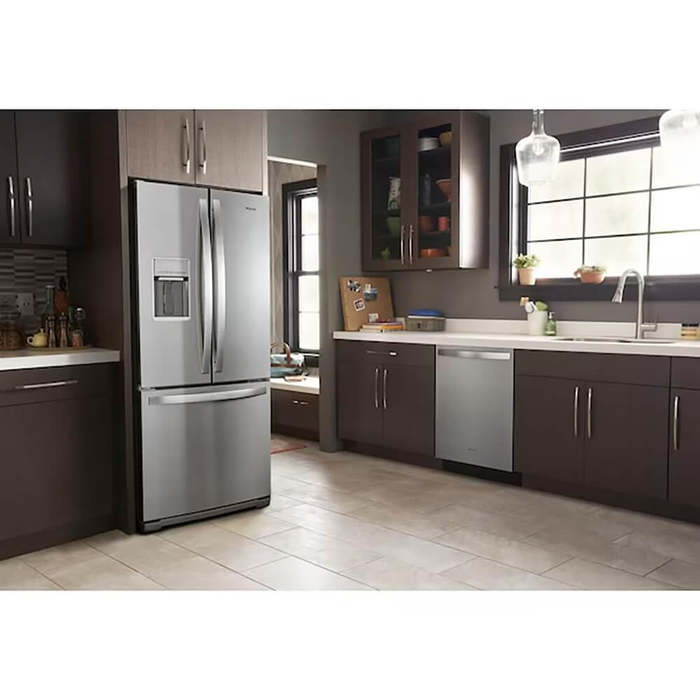 Whirlpool 30 Inch French Door Refrigerator with 19.7 Cu. Ft. Capacity, Internal Ice Maker, Water Dispenser, Spill-Proof Glass Shelves, EveryDrop® Filtration and Fast Cool: Stainless Steel