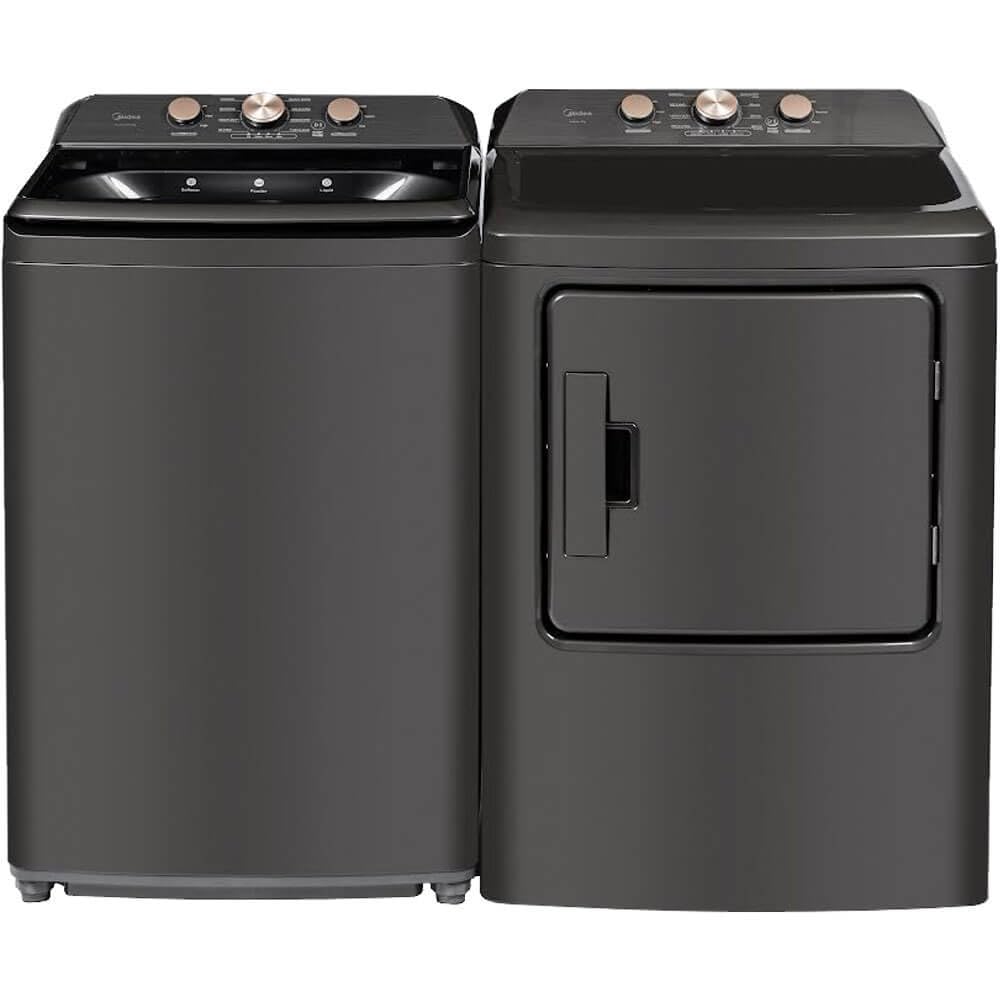 Midea MLTW41A1KIT1 Gray Top Load Washer and Dryer Pair MLTW41A1BGPR 4.1 Cu Ft High Efficiency Washer and 6.7 Cu Ft Ele