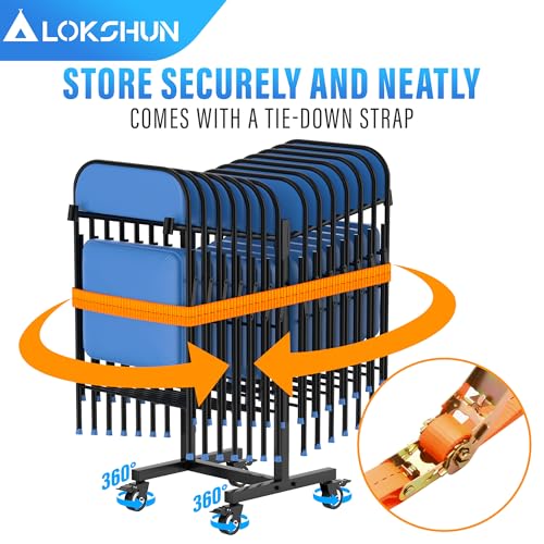 Folding Chair Rack,Chair Cart-Holds 12 Chairs,Compact Folding Chair Storage Rack-Adjustable Height,Sturdy Folding Chair Cart with 4 Locking Wheels and Pull Rope for Home,Office