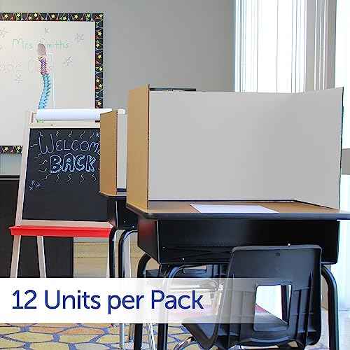 Flipside Products 18¡±x 48¡± White Study Carrels, Privacy Boards, Student Privacy and Focus Booth for The Classroom, Desk Divider Cubby for Tests, Made in USA - 12 Pack