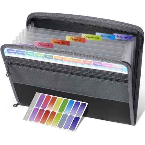 Sooez Accordion File Organizer with Safe Zipper, 8 Pocket Expanding File Folder with Front Pencil Pouch, Portable Monthly Paper Bill Tax Receipt Organizer, School Office Supplies, Letter Size, Grey