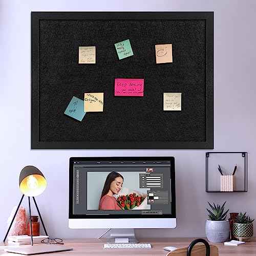 TORASO Cork Board Bulletin Board, 23.5" X 35.5" Cork Boards for Walls with Pins, Eye Bolts, gaskets, Screws, Pin Board for Office, School and Home (BK,60x90cm,1p)