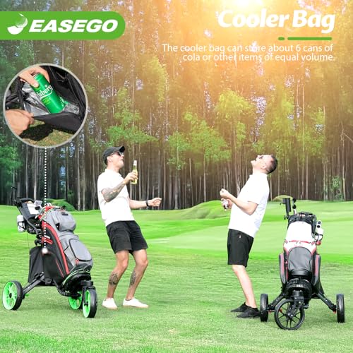 EASEGO Golf Push Cart 3 Wheel : 360° Swivel Front Wheels with Phone Holder/Cup Holder/Umbrella Holder/Foot Brake Quick Fold Golf Walking Push Pull Carts All-Terrain Golf Caddy Carts(Black)