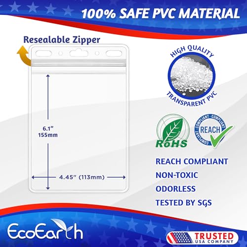 EcoEarth 4x6 Inch Passport & Card Holders with Soft Edge (Clear, 250 PK) - Extra Large (XXL) Vertical ID Holder - Resealable and Waterproof Identification Name Card Holder