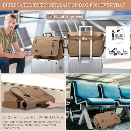 17.3 Inch Messenger Bag for Men: 2PCS Laptop Bag PU Leather Canvas Work Briefcase Large Office