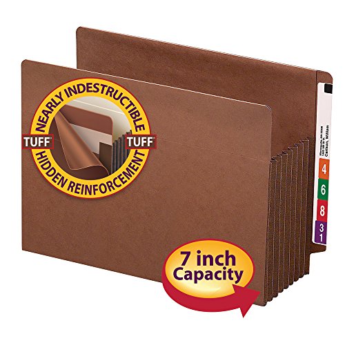 Smead End Tab TUFF¢ç File Pocket, Reinforced Straight-Cut Tab, 7" Expansion, Tyvek¢ç Gusset, Extra Wide Letter Size, Redrope, 5 per Box (73795)