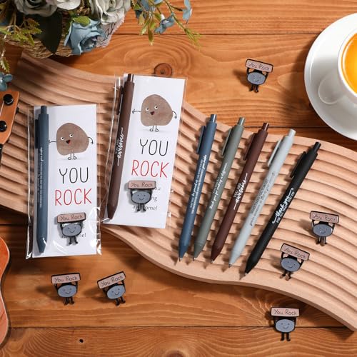50 Sets Motivational You Rock Employee Appreciation Gifts Bulk Ballpoint Pens and inspirational Cards and Brooch Pin Organza Bags Inspirational Thank Gift for Team Coworker Staff (You Rock)