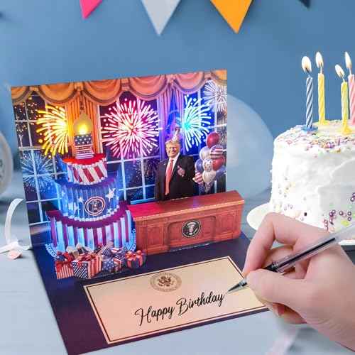 3D Pop-Up Birthday Card with Music & Light ? President¡¯s Voice Funny Greeting, Happy Birthday Song & Blow-Out Candle Effect ? Unique Gift for Him & Her