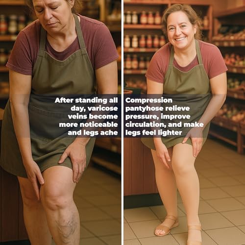 ABSOLUTE SUPPORT Extra Large Womens Compression Pantyhose 20-30mmHg with Open Toe - Plus Size Opaque Compression Tights for Women Swollen Veins, Venous Ulcers, Chronic Venous Insufficiency - 7X-Large