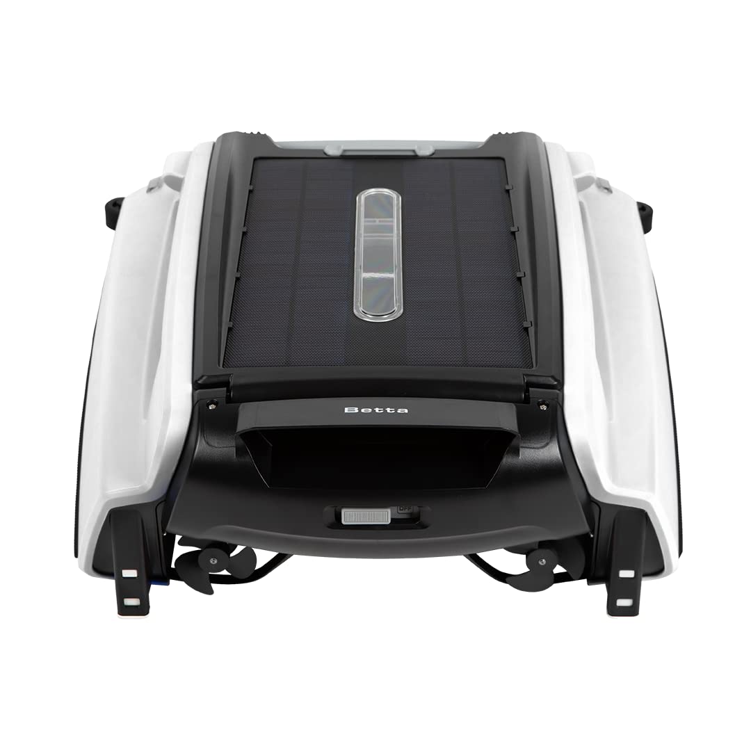 Betta SE Solar Powered Automatic Robotic Pool Surface Skimmer Cleaner with 24/7 Continuous Cleaning Battery Power and Re-Engineered Twin Salt Chlorine Tolerant Motors (White)