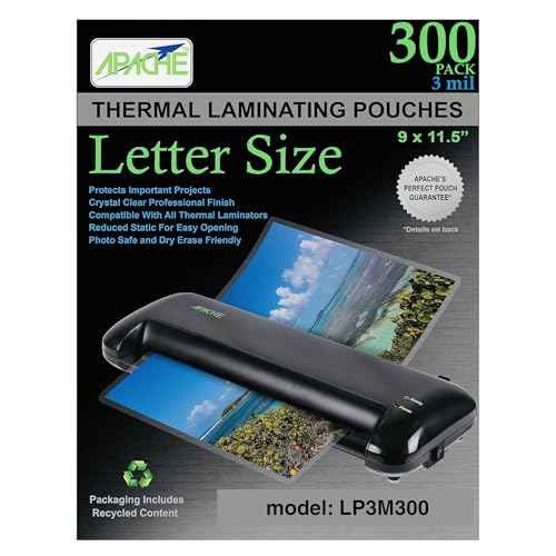 Apache Laminating Pouches 3 mil, for 8.5 x 11 inch Letter Size Paper, 9 x 11.5 inch Sheets, 300 Pack, Office and School Supplies, Thermal Laminator, Super Clear Sheets, 300-Pack, 3mil, Letter Sized