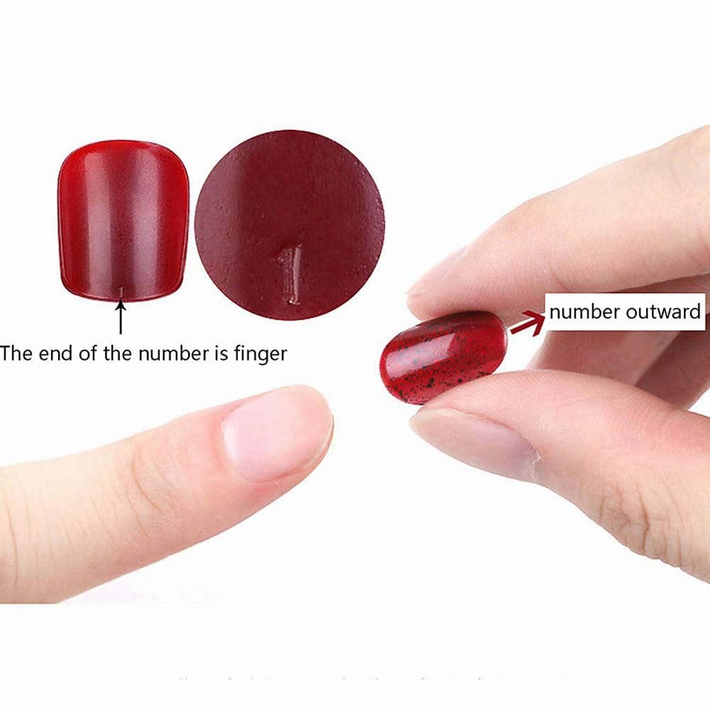 QQPPOLIU Medium Press On Nails Almond Shape with 3D Coat Glue On Nails French Tip Full Cover Nails 24pcs for Women and Girls