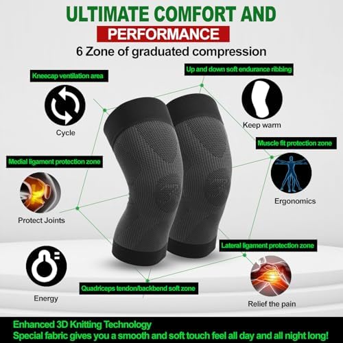 KEKING Orthopedic Brace for Tendinitis, Arthritis, ACL, MCL, Injury Recovery, Meniscus Tear, Knee Pain, Aching Knees, Patellar Tendonitis and Arthritis, Knee Compression Sleeves 2 Pack, Black S