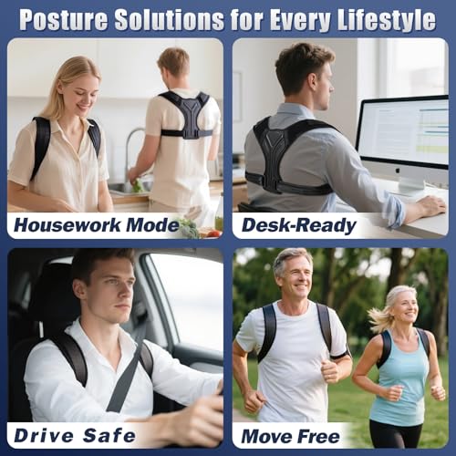 Posture Corrector for Women & Men, Adjustable Upper Back Brace with Anti-Chafing Pads for Neck/Shoulder/Back Pain Relief, Breathable Invisible Posture Brace for Office, Driving, Fitness. (Black, Small)