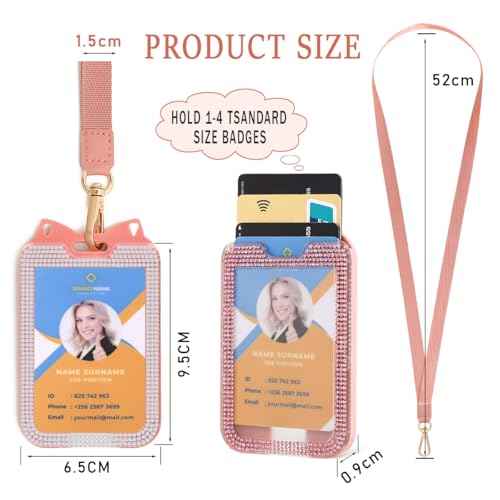 2 Pack Lanyards for ID Badge Holder Bling Sparkly Cute ID Card Holder with Lanyards for Women (Pink and White)