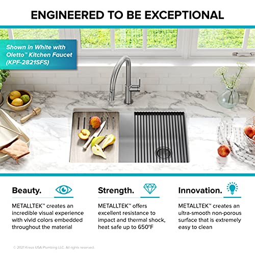 KRAUS Bellucci 30” in. Undermount Workstation Granite Kitchen Sink in Metallic Black with Accessories, KGUW2-30MBL