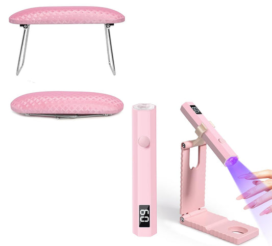 krofaue Nail Arm Rest and Mini UV Light for Gel Nails with Foldable Stand