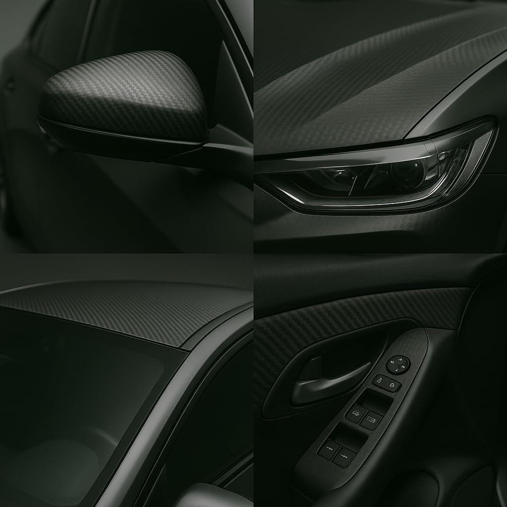 RockRose 3D Matte 3D Black Carbon Fiber Vinyl Wrap, Anti-Wrinkle, Air Release Automotive Bubble Wrap, Self Adhesive Car Vinyl Sticker DIY Decals 5FT x 92FT