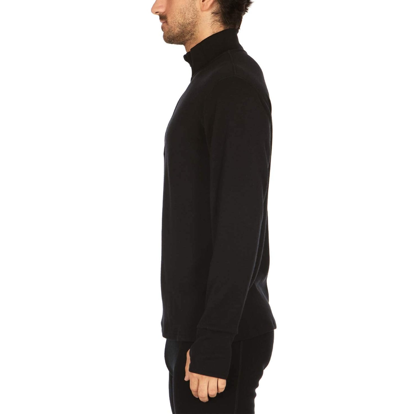 100% Merino Wool Quarter Zip - Mens Expedition Weight Mid Layer - Moisture Wicking - Anti Odor - Black - Large