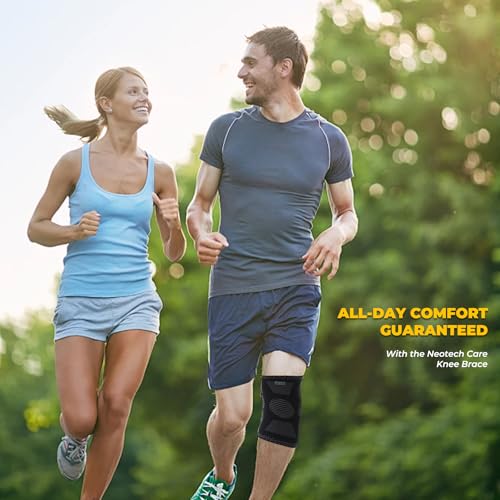 NeoTech Care Knee Support Brace - Breathable - Men, Women, Right or Left (Black Color, Size S, 1 Pair)