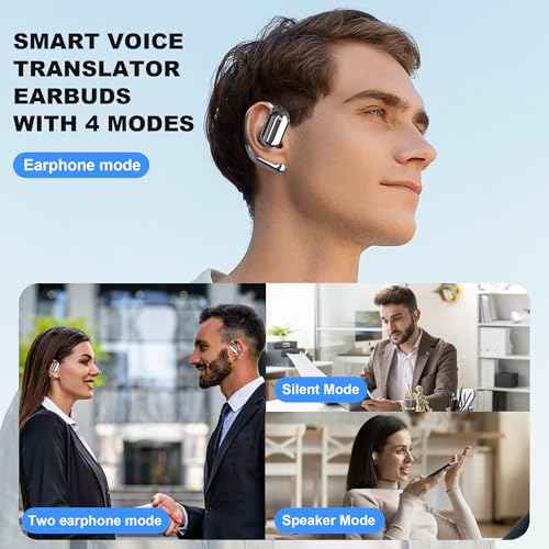 AI Translation Earbuds Real Time, 144 Language Translator Earbud, Audifonos Traductores Ingl?s Espa?ol, 3-in-1 Translator Device, Bluetooth 5.4 Ear Buds for Business Learning with Charging Case, Cream