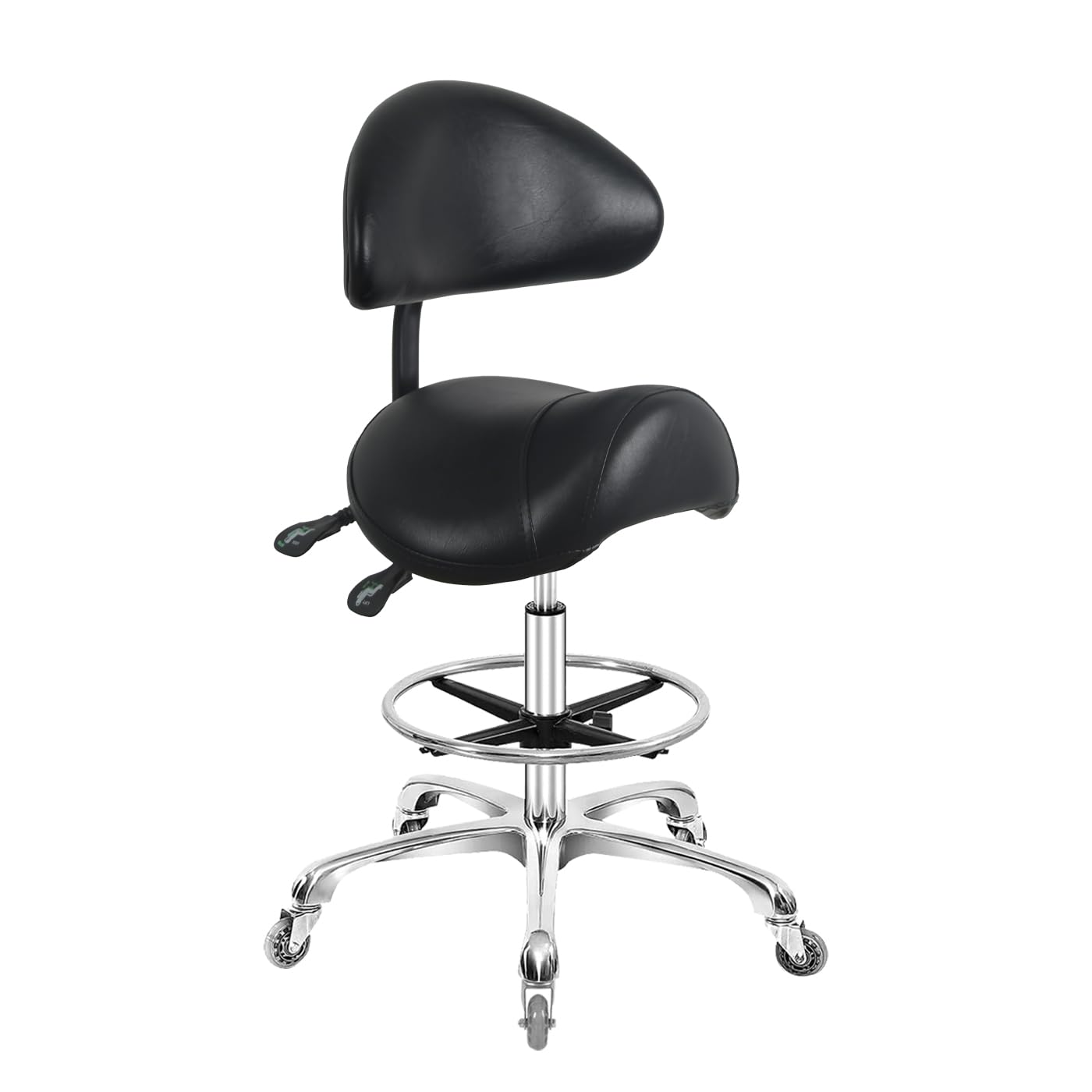 Nazalus Saddle Stool Chair with Back Support Footrest, Heavy-Duty(350LBS), Hydraulic Rolling Swivel Adjustable Stool Chair for Salon Spa Beauty Massage Dental Clinic Home Office Use(Black)