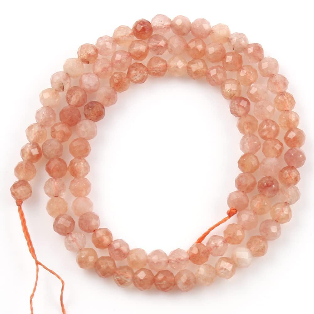 Song Xi 120pcs 3mm Natural Sunstone Gemstone Beads Faceted Round Loose Stone Beads for Jewelry Making (1 Strand)