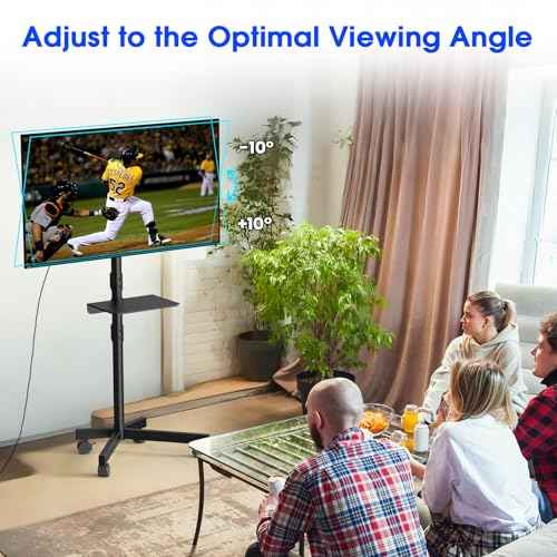 Mobile TV Stand for 23-60 Inch LCD LED OLED Flat Panel Curved Screen TVs up to 88 lbs, Tilt and Height Adjustable, Locking Rolling Wheels TV Cart with Shelf, Max VESA 400x400mm, Black