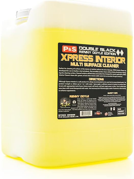P & S PROFESSIONAL DETAIL PRODUCTS Xpress Interior Cleaner â Safe for Leather, Vinyl, Plastic & More, Removes Dirt, Grease & Oil, No Residue, Fresh Scent, No Dilution Needed - 5 Gallons