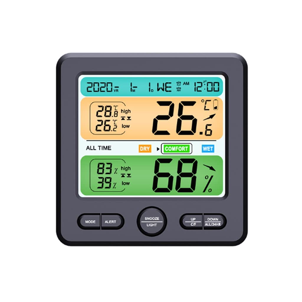 HIONJIN Digital Thermometer Hygrometer Weather Station Large LCD Indoor Flower All Time Temperature Humidity Monitor Alarm Clock(D)