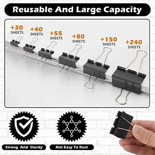 Yexiya 1000 Pcs Binder Clips Bulk Assorted Sizes Black Paper Clips Small Binder Clips Office Clips Bulk Mini Paper Clamps Multi Sizes for School Teachers Office Supplies (Multi Sizes)