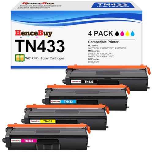Compatible TN433 Toner Cartridge Replacement for Brother TN433 TN-433 MFC-L8900Cdw Work with Brother HL-L8360Cdw HL-L8260Cdw MFC-L8610Cdw HL-L8360Cdwt Printer (4 Pack-High Yield Toner)