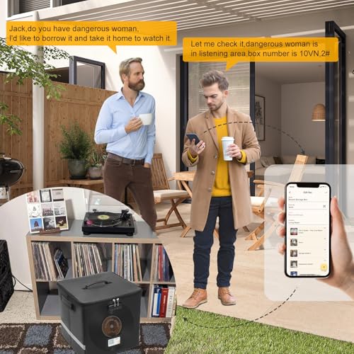 2 Packs Vinyl Record Storage Box with Smart Labels,Fireproof Record Crate Collapsible Waterproof Album Storage with Lid for LP Album Collection,100+ Single Records,Combination Lock Black