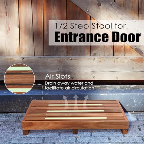 Acacia Wooden Step Stool, Non-Slip Surface 3.5¡± Height One Step Stools, Stepping Platform for Adults & Elderly, No Assembly Required, Bed Steps for High Beds/Entrance/Stairs/Bathroom/RV