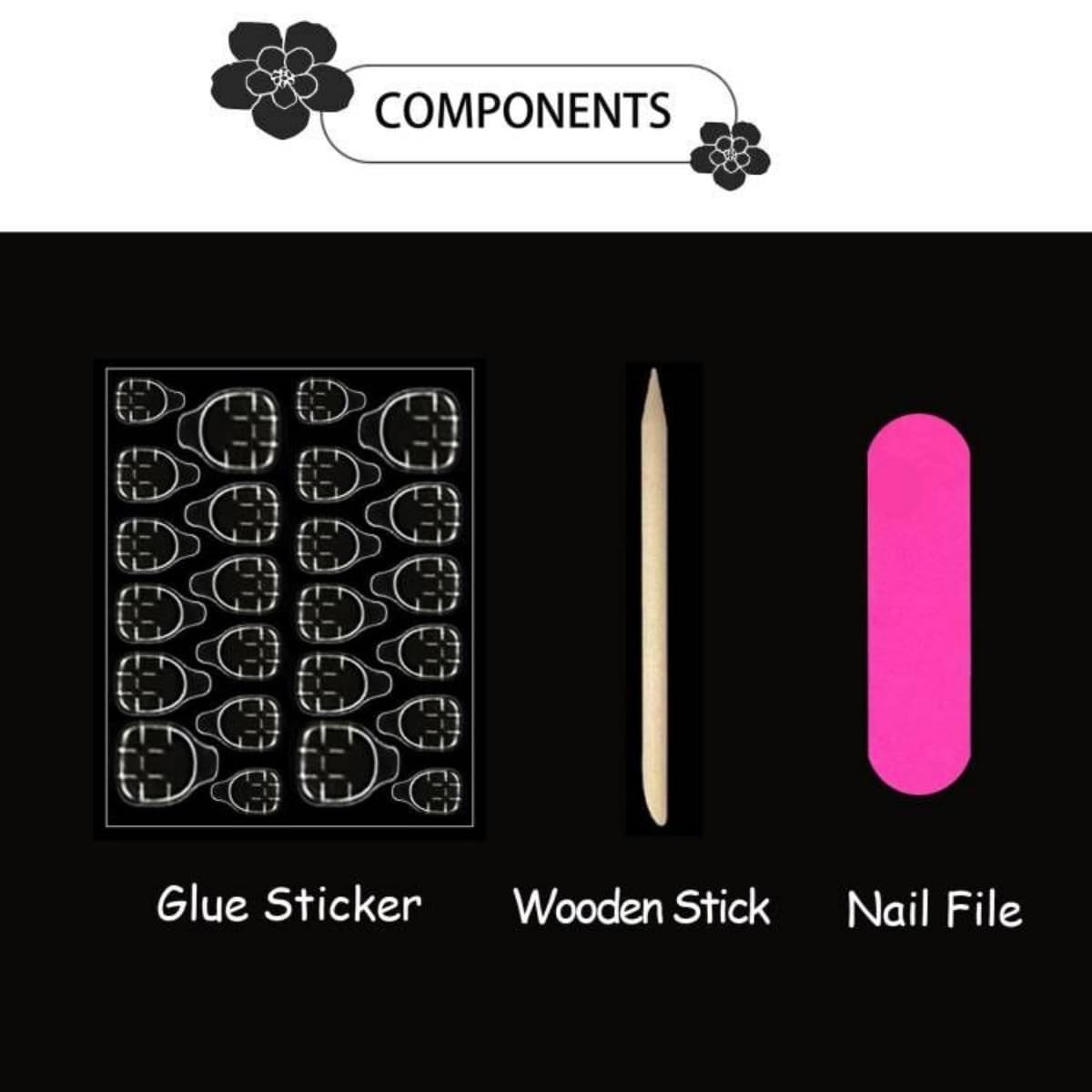 Black French Tip Press on Nails Medium Almond Nails Press ons with 3D Rhinestone Designs Nude Fake Nails Reusable Glue on Nails for Women, Elegant Classic Manicure, 24Pcs
