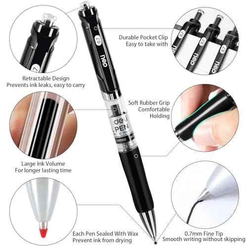 deli Gel Pens, 100 Pcs Retractable Pens Black Ink, Medium Point Pen 0.7mm, Smooth Writing, Fast Dry, No Bleed for Journaling Note Taking, Home School Office Supplies