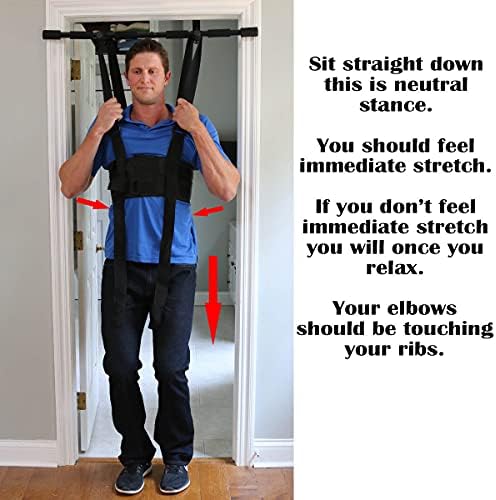 Sit and Decompress Back Stretcher 3 Minutes A Day Low Back Traction Therapy Spinal Decompression Inversion Table Alternative Safe for All Back Conditions (Medium Harness with Bar)