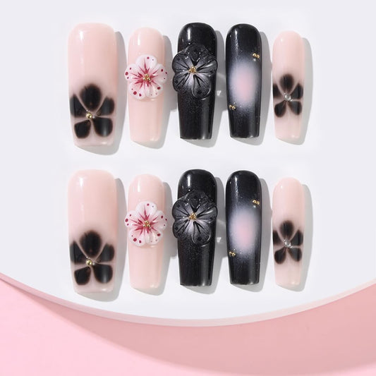 ADAIER Handmade Press On Nails, French Nails,wedding, party,Short Coffin Nails Set for Handmade,Reusable Opaque Nails in 10 Nail Kit for Women(Z-02) (Z22, S)