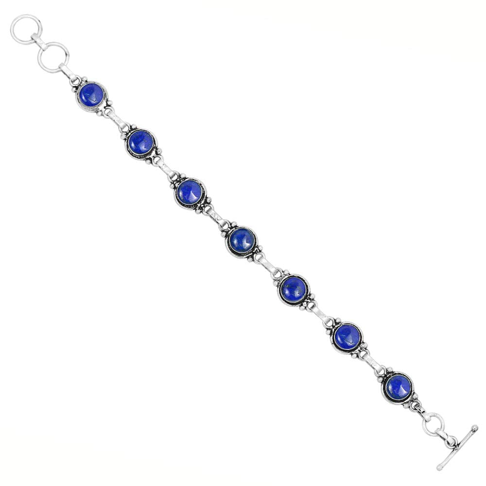 Natural Lapis Lazuli 925 Silver Plated Bracelet for Women - Blue Stone September Birthstone Vintage Style Handmade Gemstone Bracelet - Wedding Christmas Valentine Day Gifts for Her