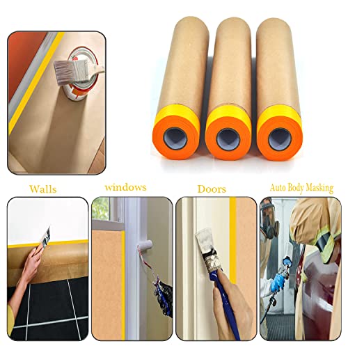 Pre-Taped Paint Masking Paper and Masking Tape Sets, 22inch-50feet Painters Paper and Painters Tape, Automotive Paint Paper, Tape and Drape Waterproof for Painting Protection Covering (10)