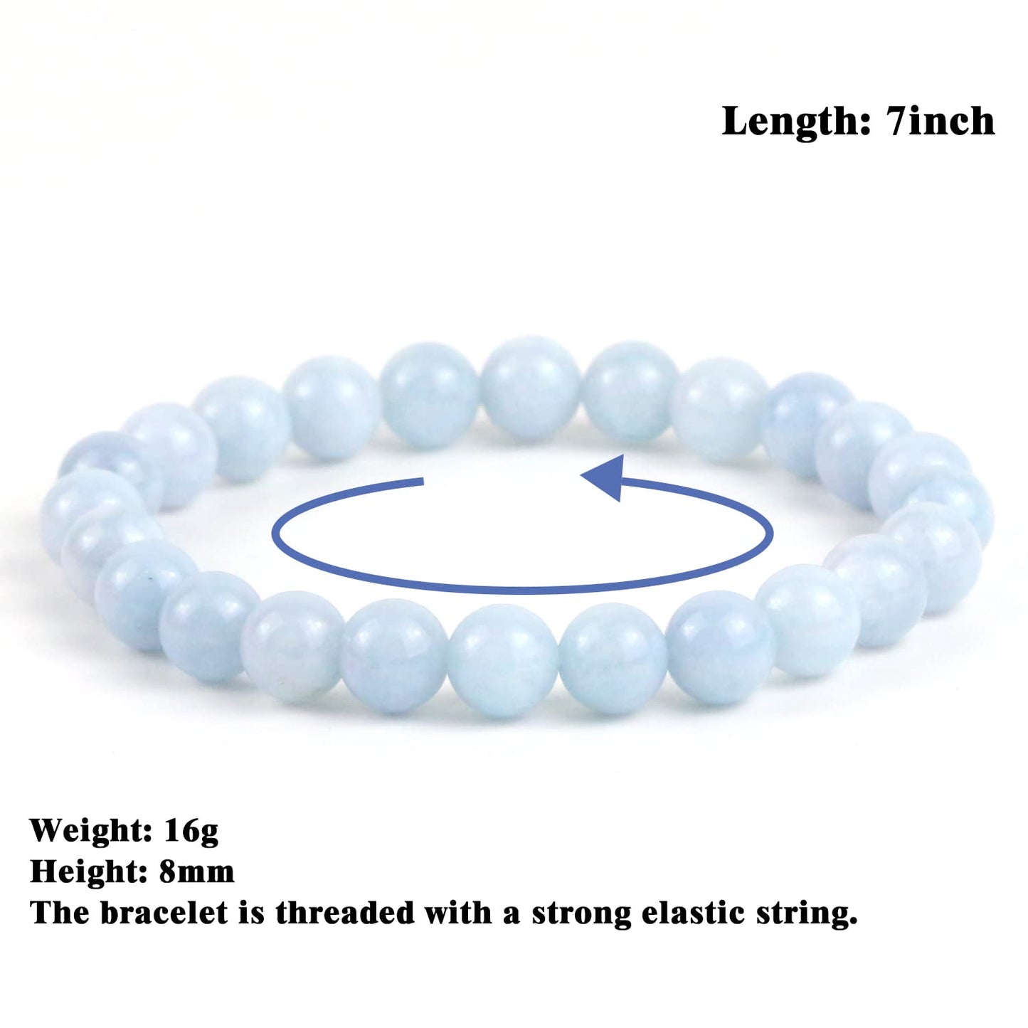 Clearain Natural Gemstones Bracelet 8mm Chakra Round Beads Energy Power Crystal Reiki Healing Elastic Stretch 7 Inch for Women Men Unisex（Aquamarine）