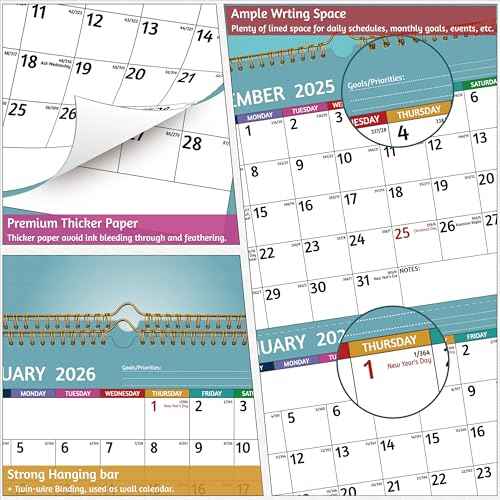 2026 Wall Calendar - 3 Month Calendar 2026 Vertical, Jan 2026 - Dec 2026, 3 Month Wall Calendar 2026, 11 x 26 In Open, 2026 Calendar with Large Print, Holidays, Thick Paper, Priorities £¦ Notes