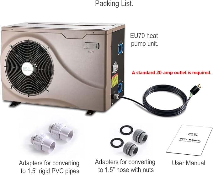ECOPOOLTECH 20000BTU Electric Swimming Pool Heat Pump, Plug-in Pool Heater for Above Ground and Inground Pools, Smart Control No Timer Need, Heating and Cooling Pool Warmer, 120V