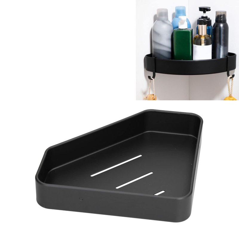 Topyond Shower Caddy, Aluminium Alloy Black Corner Shower Shelves, Durable Bathroom Organizer for Toilet Kitchen Dorm with 2 Hooks, Bath Decor