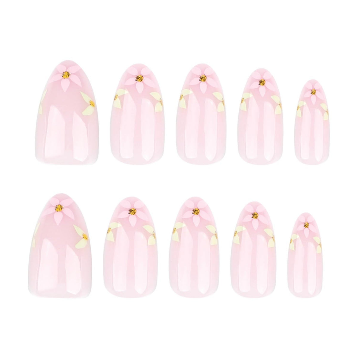 24pcs Pink Press on Nails Short Almond Fake Nails Glossy Full Cover Flower with designs Acrylic Nails Artificial Nails Spring Summer Reusable Floral False Nails Cute Glue on Nails for Women