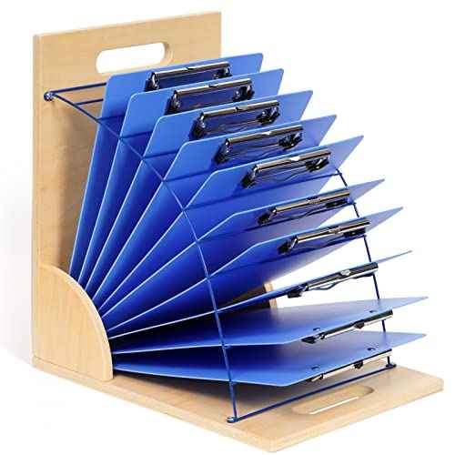 GAMENOTE Clipboard Holder, Wood and Metal Clipboard Holder Stand, Small White Board Storage Rack Organizer for Classroom, Office, Assembly Required (1)
