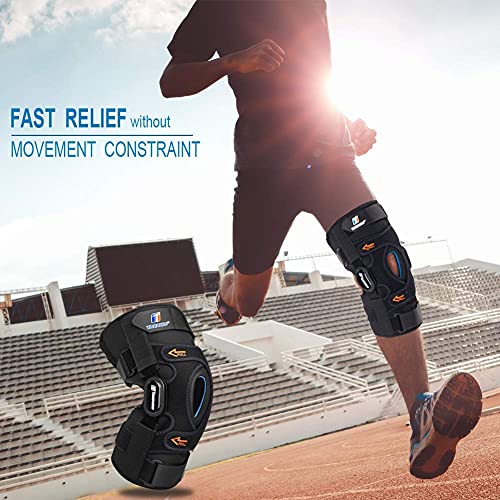 Knee Brace with Side Stabilizers & Patella Gel Support, Knee Brace for Men/Women with Removable Dual Metal Hinges, Adjustable Knee Braces for Knee Pain Relief, Arthritis, Meniscus Tear, ACL, PCL, MCL