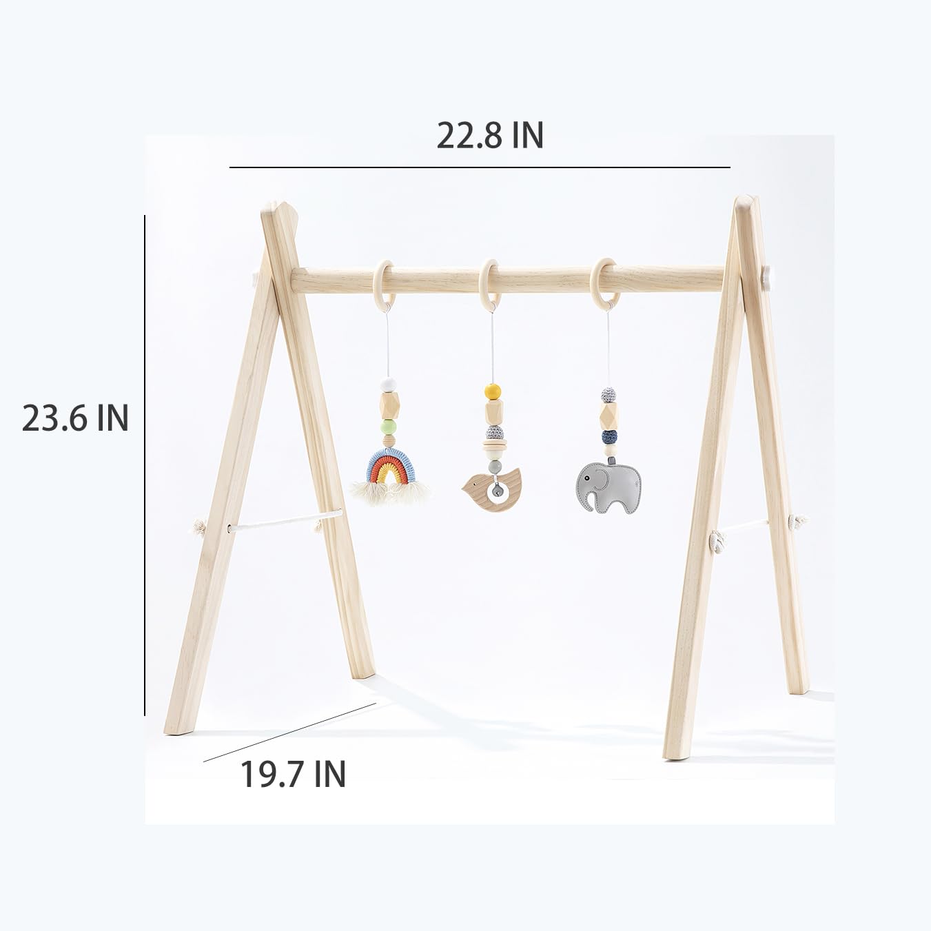 Toyking Wooden Baby Play Gym with Hanging Bar, 4 Gym Toys and Natural Pine Wood, Perfect for Infant Development